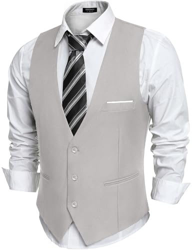 COOFANDY Kostymväst för Män Formell V-Ringning Väst Herrväst Bröllop Slim Fit Casual Väst Klänning Väster Med Fickor Grå M
