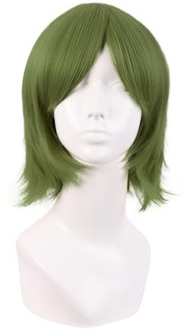 MapofBeauty 12 Pouces/30 cm Mode Side Frange Court Droit Haut-température Fibre Cosplay Perruques (Olive Vert)