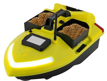 LUNICASHA 500M GPS Futterboot Köderboot mit Fernbedienung Bait Boat Großer Kapazität Futterboot Angeln Automatische Kurskorrektur 12000mAh Dual-Motoren 3 Köderbox Gelb