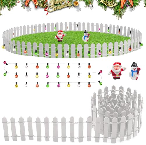 Clôture de Jardin Miniature, 90x5cm Mini Clôture de Jardin avec Chaîne légère, Décoration de Jardin Mini Clôture Barrière pour Sapin de Noel,Village de Noel,Modélisme,Maison de Poupée,Pot de Fleurs