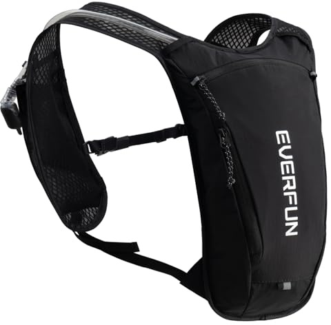 EVERFUN Hydration Backpack Running Vest Small Hiking Water Backpack with 1.5L Water Bladder, Lightweight Reflective Phone Holder Hydro Pack for Trail Running, Biking, Race, Marathons, Black