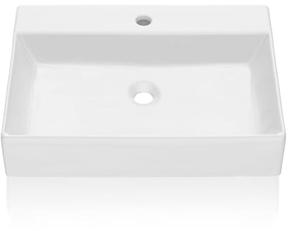 GAOMON Vessel Sink Rectangular, 24x18 Bathroom Sink White Ceramic Lavatory Vanity Above Counter Vessel Sink Art Basin - white
