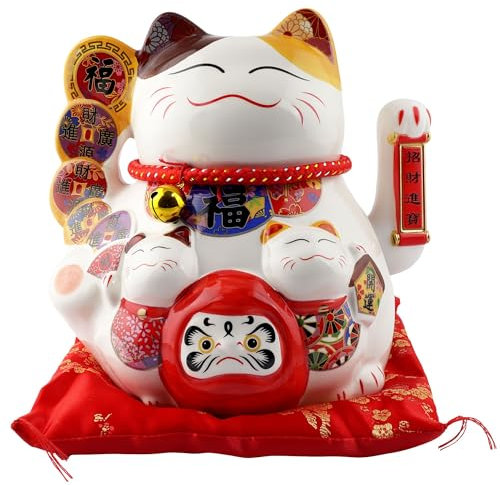 Freak Scene Glückskatze Maneki-Neko Winkekatze aus Porzellan 20cm weiß winkende Katze
