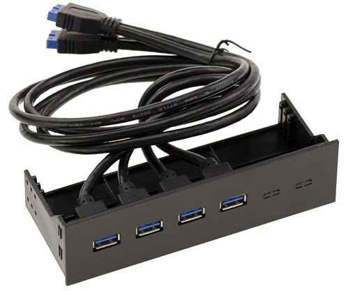 KALEA-INFORMATIQUE Frontplatte mit 4 USB 3.0-Anschlüssen für 5,25-Zoll-Racks mit USB3 Superspeed 5G Geschwindigkeit | 5,25-Zoll-Schacht-Frontblende mit 4 SuperSpeed USB 3.0-Anschlüssen