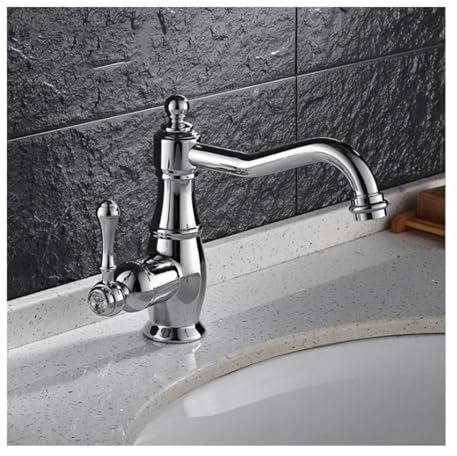 Brass Silver Bathroom Basin Faucet Hot and Cold Water Mixer Tap Deck Mount with 2 Hoses Single Handle Single Hole Kitchen Mixer