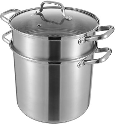 JAYEUW Kochtopf 2-Lagen Edeastahl Topf Induktion Pastatopf Nudeltopf & Spargeltopf hoch Edelstahltopf zur Zubereitung von Nudeln oder Gemüse 8 Liter Hoher Kochtopf mit Sieb und Deckel Dishwasher-safe