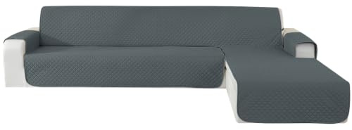 CYCMACO Wasserdicht Sofabezug L Form 2 Sitzer, Couch Überzug L Form Mit Armlehne rutschfest, Ecksofa Bezug Rechts/Links Universal Für Hund Katze, Dunkelgrau