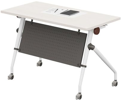 Mobiler Konferenztisch mit leisen Rollen, 120 x 50 x 75 cm, Weiß + Grau, ideal für Büro, Meetings, Seminare und Schulungen