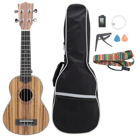 21in Soprano Ukulele Kit Zebra Wood Principiante Soprano Ukulele con Bretelle di Salpesine di Nylon Corde e Scelte Musicali per Giocatori Musicali