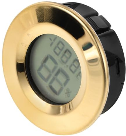 GANAZONO Digital Mini Hygrometer for Indoor Reptile Terrarium, Round Embedded Lcd Humidity Temperature Gauge for Home Greenhouse Monitoring, Gold
