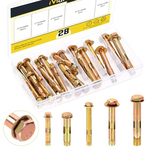 Mardatt 28PCS M6 M8 M10 Hex Expansion Bolt, Zinc Plated Carbon Steel Anchor Bolts Concrete Bolt Heavy Duty Expansion Screws for Brick Wall Masonry Drywall Sheetrock Fixings