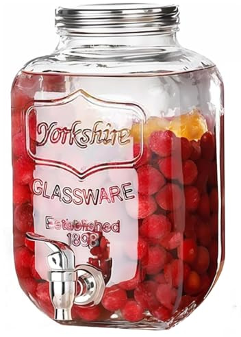 Dispensador de Bebidas de Vidrio con Grifo, Tarro de Cristal con Grifo para Agua, Refrescos, Cócteles y Zumos, Ideal para Fiestas, Bodas y Eventos, 8 Litros