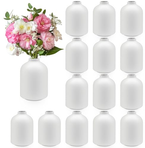 Kleine weiße Keramikvasen, Mini-Boho-Blumenvasen, 10 x 7 cm, Tischdekoration, Knospenvase für Hochzeit, Party, Zuhause, Küche, Dekoration, DIY, 15 Stück