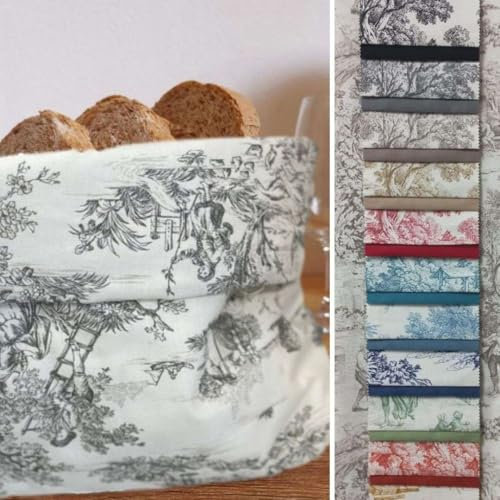 RICAMI FIORENTINI BALDI – Cestino Pane Tessuto Cotone Toile de Jouy – Elegante contenitore pane Stile Shabby Chic per la Tavola. Prodotto in Toscana (nero)