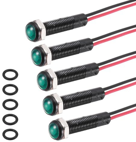 PATIKIL 5Pcs 6mm(1/4) Indicator Light,12V-24V AC/DC LED Plastic Shell Signal Lamp Waterproof IP67 Round Head Signal Lights with 150mm(5.9) Cable for Boat Car,Green