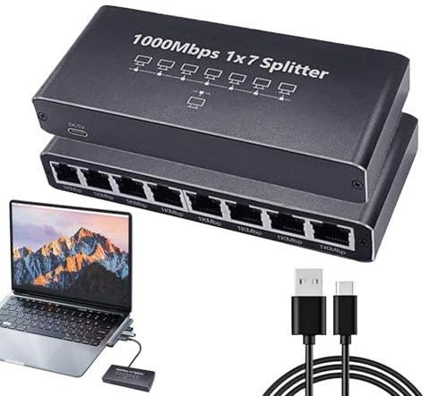 Internet Network Splitter - 8 Port Network Extender - High Speed Ethernet Adapter 1000Mbps Plug and Play for Computer Office Home Wall TV Portable Commercial