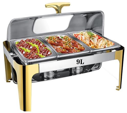 Edelstahl Chafing Dishes mit Deckel - Kommerzieller Speisenwärmer für Buffet, Partys, Catering - Inklusive Warmhalteschalen für Abendessen zu Hause