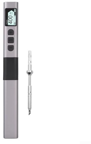 PTS201 Smart Soldering Iron 100W Fast Heating PID Temperature Control for OLED Display USB Powered Adjustable Current Safety Features 50-450°C Silver Black 190mm DIY Electronics(BC2)