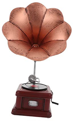 VINTORKY Vintage Retro Phonograph Model Small Reddish Metal Desktop Ornament European Style Decorative Retro Phonograph Prop Home Decoration