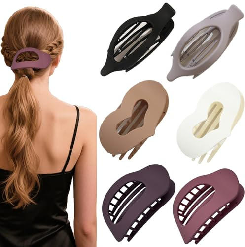 SZZETK 6 Piezas Pinzas Para el Pelo Planas, Pinzas de Pelo Planas para Mujer, Pinzas Para el Cabello para Mujer, Pinza Para el Cabello Diseño curvo,Pinza Plana para Cabello Fino y Grueso (A)