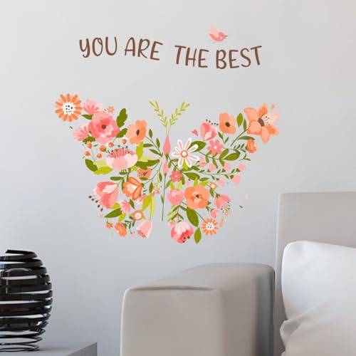FUFUQUARE Schmetterling Wandaufkleber Blumen Inspirierende Zitate Motivierende Positive Spruch Wandtattoos Peel and Stick für Kinder Mädchen Schlafzimmer Wohnzimmer Wohndekoration