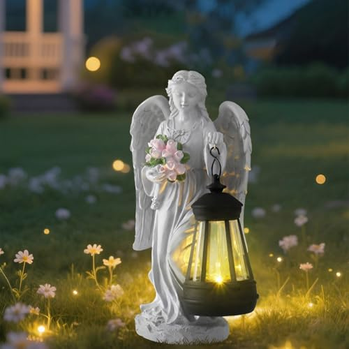Tuzsocr Solar Engel mit LED Laterne,Wetterfest Grabengel,Garten Grabschmuck