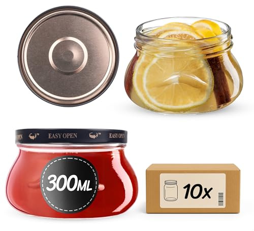 KADAX Lot de 10 Pots à Confiture en Verre 300ml Ø82 Fruits à Baies – Couvercle Twist-Off hermétique TO82 – pour confitures, gelées, Miel & cornichons Maison
