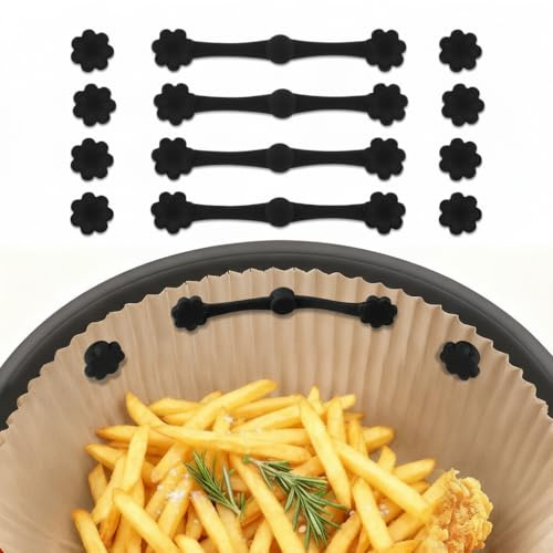 Cozary 12Pcs Boucle Magnétique en Silicone pour Friteuse à Air, Aimant Fixe pour Friteuse à Air, Réutilisable, Empêche les Brûlures, pour Doublures en Papier Sulfurisé, Résistante à la Chaleur, Noir