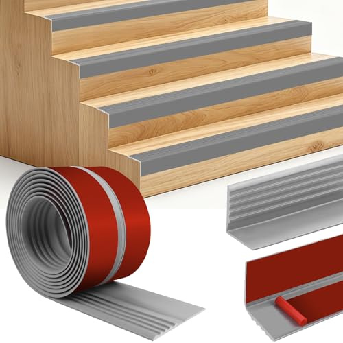 Treppenkantenprofil selbstklebend Treppen Kantenschutz rutschfeste Treppenkante flexibel Treppenkantenprofil Vinyl Winkelprofil (1m, 50×48mm, Grau)