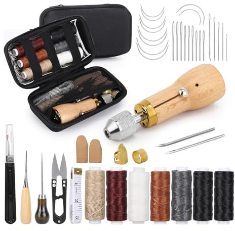 Koolenry 41 PCS Sewing Awl Kit with Storage Bag - Sewing Awl, Leather Sewing Needles, Rolled Wax Thread, and Essential Tools