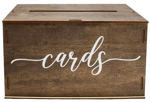 Zhjiutak Wedding Card Box with Lid,Wooden Post Box for Cards, 11.4 x 10.5 x 6.5 Inch Money Envelope Card Boxs, DIY Post Boxes for Party, Graduation, Baby Shower