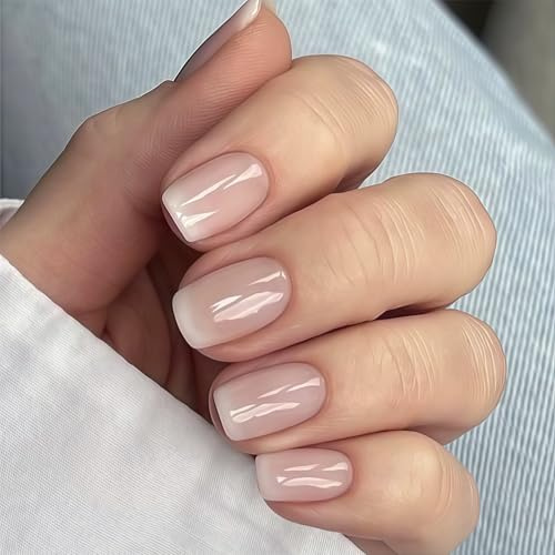 24PCS Nude Ombre Künstliche Fingernägel - Kunstnägel Kurz Quadratische - Natural Farbverlauf Glossy Press on Nails - Full Cover Langlebig Nägel Zum Aufkleben für Frauen Mädchen (Nude Gradient)
