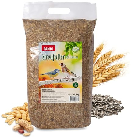 PANTO Streufutter schalenlos 12,5 kg – Wildvogelfutter ganzjährig, geschält | Vogelfutter mit geschälten Sonnenblumenkernen, Getreide & Nüssen – für Körner- & Weichfresser, ohne Schalenreste