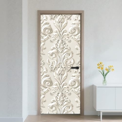CRAFTYMELODY Adhesivo para puerta, extraíble, autoadhesivo, vinilo, PVC, impermeable, para decoración del hogar, oficina, tienda, 31.48 x 78.74 pulgadas, patrón de vid de plantas cremosas