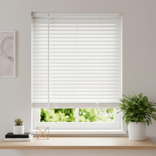Luxevoir Panoramix Cordless 1'' Mini Blinds for Windows, 28.5 W x 60 H, Light Filtering Horizontal Window Blinds, Easy to Install Venetian Shades, White