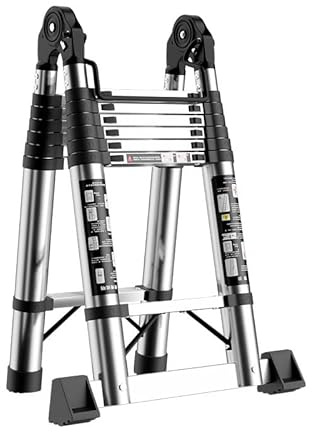 GOUZIBHD Extension Ladder,Multi Position Ladder with A-Frame & Straight Configurations,Collapsible Telescopic Ladder,Portable Telescopic RV Ladder for Indoor Outdoor (Size:2.5+2.5=5.0m)