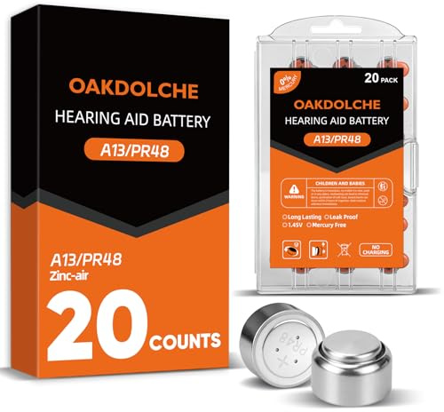 OAKDOLCHE Lot de 13 piles pour appareils auditifs, piles au mercure zinc-air, 1,45 V, durables et faciles à ouvrir