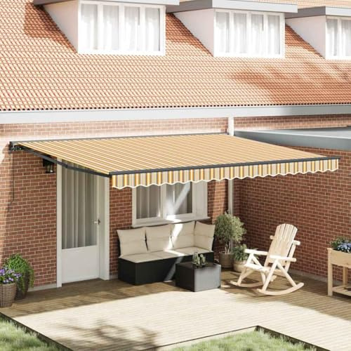 Emmtore Einziehbare Markise Bunt gestreift Stoff gelb und grau,4,5 ×3 m,Elektrisch