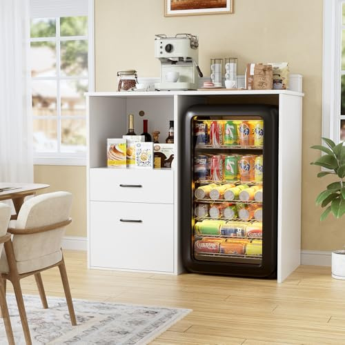 MSFE 2 in 1 Credenza Cucina/Supporto per Mini Frigo, Mobile Microonde con Presa di Corrente Porta USB, Madia Soggiorno Moderna，Mini Frigo Armadio,per Soggiorno, Sala da Pranzo e Salotto,100*53*108.5cm