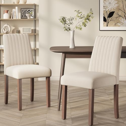 COLAMY Esszimmerstühle 2er Set, Polsternder Stühle Esszimmer mit Rückenlehne, Küchenstühle Gepolstert, Stoff Dining Chairs Holzbeinen für Esszimmer, Küche, Restaurant, Beige