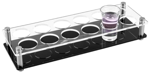 CREATCABIN 12 Soporte para Vasos de Chupito Bandeja para Vasos de Chupito Acrílico Negro Transparente Gran Apertura Orificio de 1.5 Pulgadas Bandejas para Servir Cerveza Vino Bar Fiesta 30x10.5x5.2cm