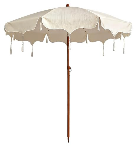 XOBRJQZ Ombrellone da Giardino Boho da 180 cm con Frange, Piccolo Ombrellone da Spiaggia Inclinazione Regolabile Portatile UPF 50+, per Piscina