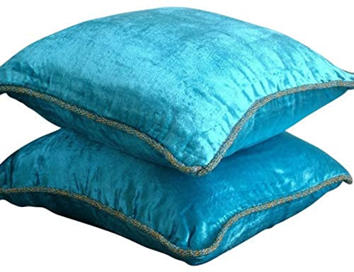 The HomeCentric Azul Turquesa Fundas De Almohada, Color Solido Cuerda con Cuentas 40x40 cm Fundas De Almohadas Decorativas, Terciopelo Cojines Cubren, Contemporaneo - Turquoise Shimmer