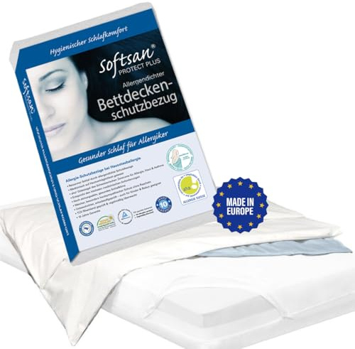 Softsan Protect Plus Anti-Allergie-Bettdeckenbezug 100x135 cm, Encasing, Milbenschutz für Kinderdecke, Atmungsaktiv, Waschbar bis 95°C, Weiß