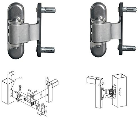 2 Charnières 180° pour porte en métal et alu, réversible, galvanisé à chaud. - LOCINOX -