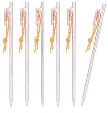 iBasingo 24cm Titanlegierung Zeltnägel 6 Stück Ti4012P | Rund Massiv Ultraleichte Camping Heringe für Fels, Sand, Schlamm & Rasen