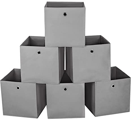 KingSaid 6 Stück Faltbox Faltbare Aufbewahrungsbox 32x32x32cm Stoffbox Faltkiste Schubladen Boxen mit Fingerloch Würfel Spielzeug-Organizer für Kallax Regale Raumteiler Grau