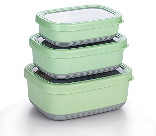 Lille Home Premium Stainless Steel Food Containers/Bento Lunch Box With Anti-Slip Exterior, Set of 3, 470ML, 900ML,1.4L, Leakproof, BPA Free