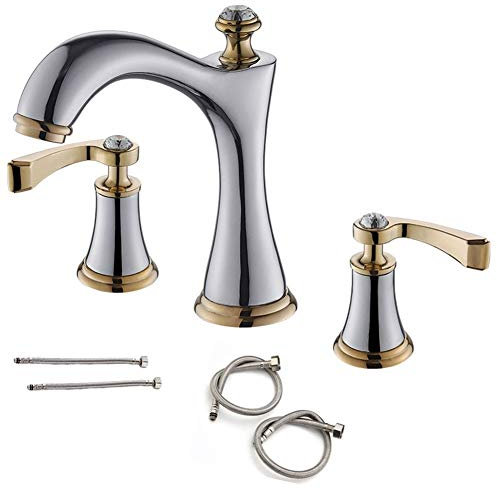 FCS Bathroom 3-Loch Waschtischmischer Wasserhahn fürs Bad waschbecken waschtischarmaturen Messing Retro Waschbecken-Armatur Badarmatur (Color : Chrome)