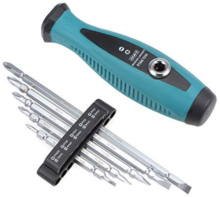sourcing map Magnetic Screwdriver 6 in 1 Dual Way Slotted Phillips Head 1/4inch Hex Shank Screwdrive Bits Set W Square Shaft Non Slip Comfortable Handle